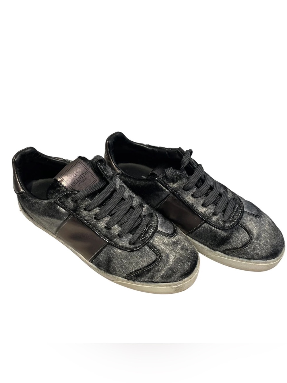 Valentino Garavani Black Leather & Haircalf Low-Top Sneakers